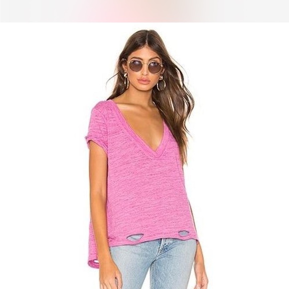 We The Free Tops - We The Free Bright Pink V-Neck Short Sleeve Tee Size‎ Large